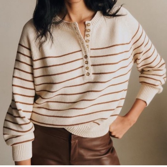 Sezane Sweaters - Sezane Léontine Jumper Ecru / Camel - Size XXS